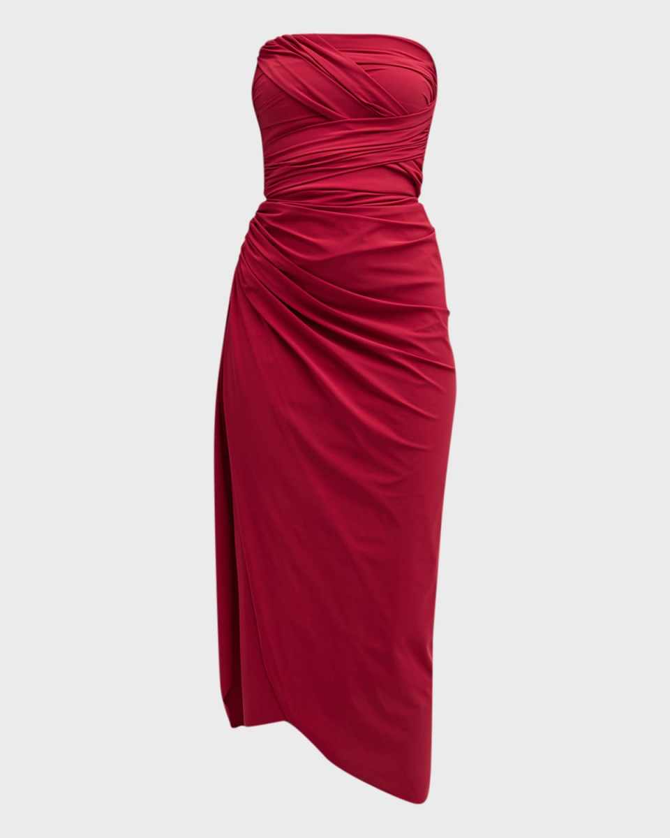 Deisette Strapless Ruched High-Low Midi Dress